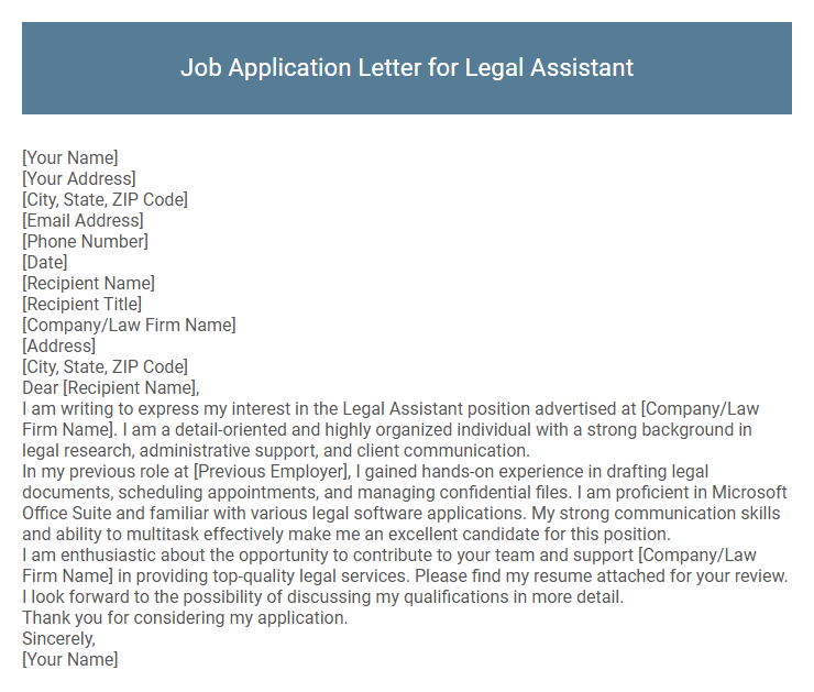 Job Application Letter for Legal Assistant