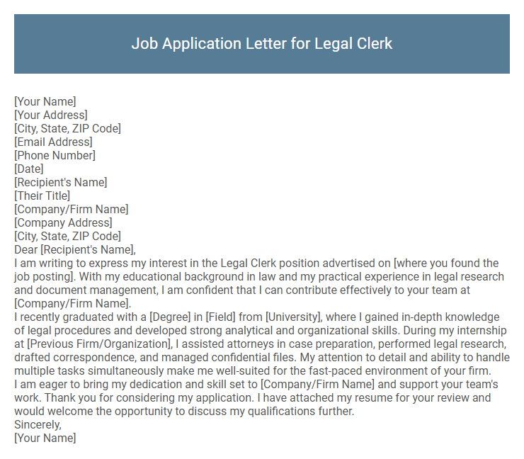 Job Application Letter for Legal Clerk