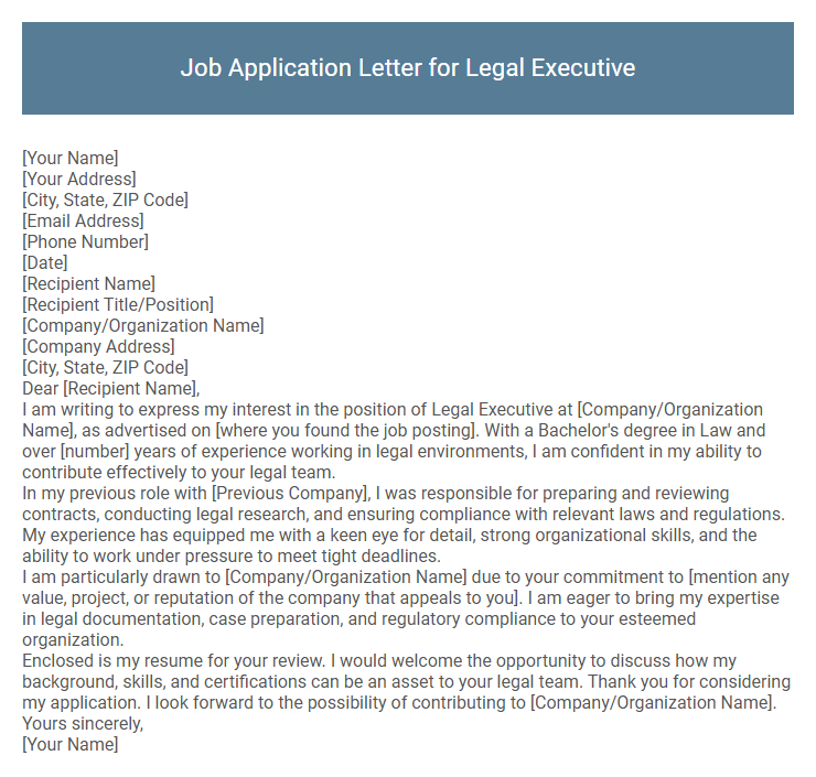 Job Application Letter for Legal Executive