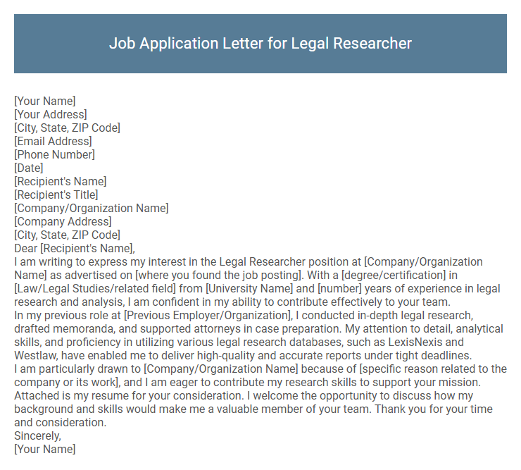 Job Application Letter for Legal Researcher