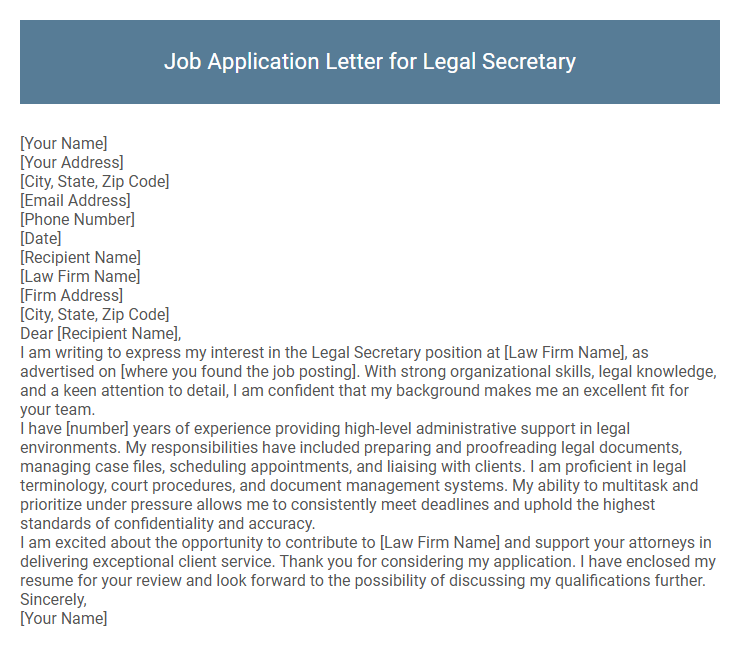 Job Application Letter for Legal Secretary