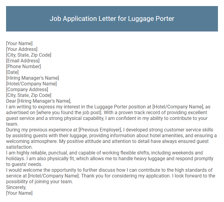 Job Application Letter for Luggage Porter