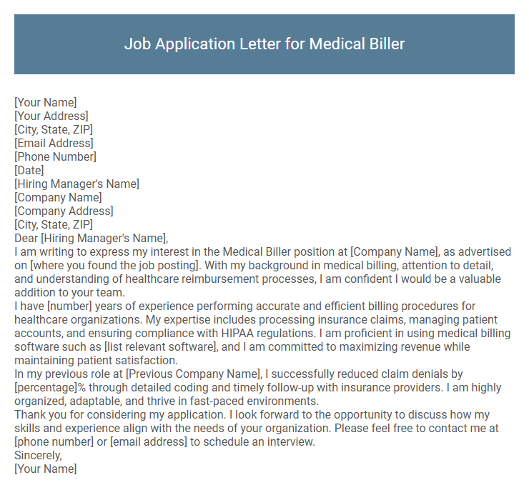 Job Application Letter for Medical Biller