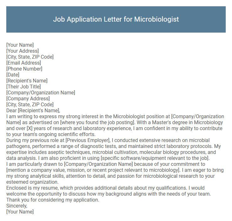 Job Application Letter for Microbiologist