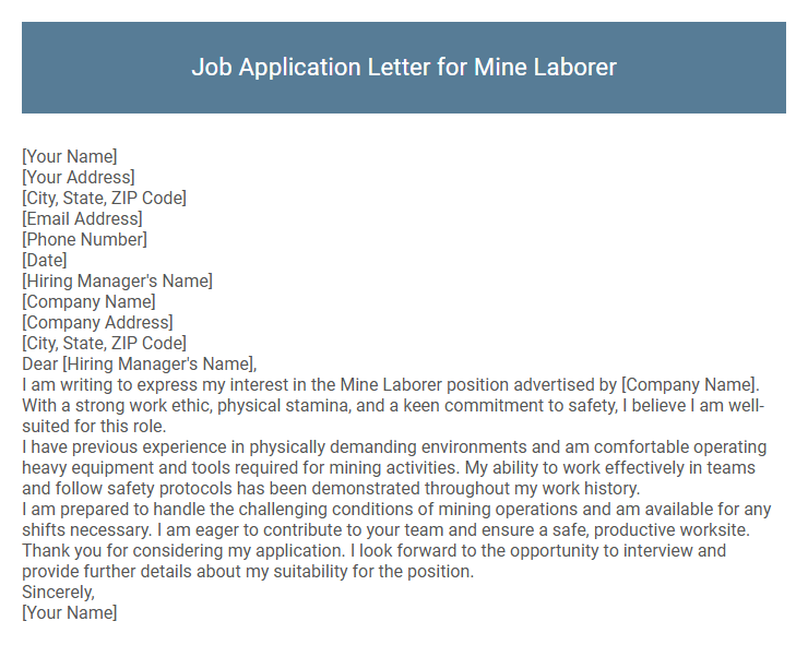 Job Application Letter for Mine Laborer