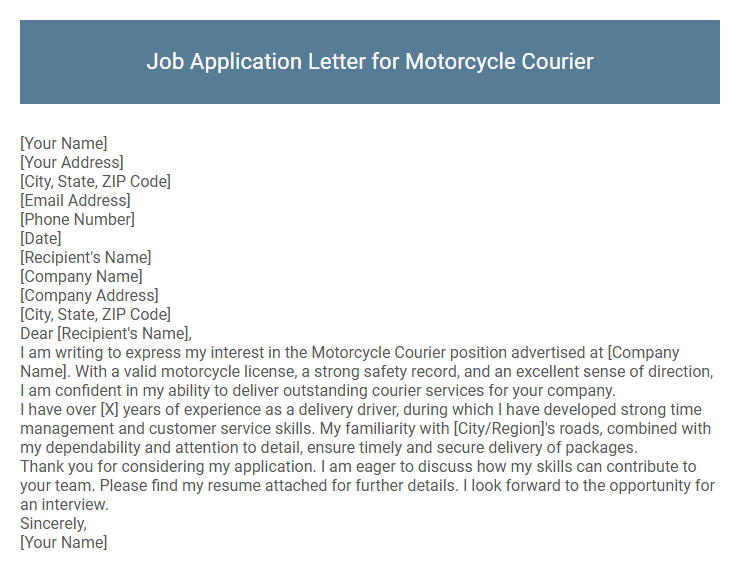 Job Application Letter for Motorcycle Courier