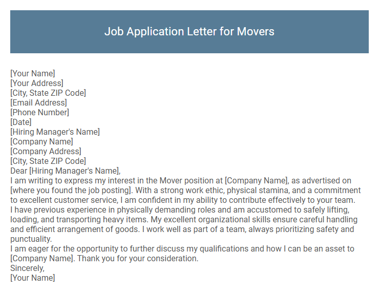 Job Application Letter for Movers