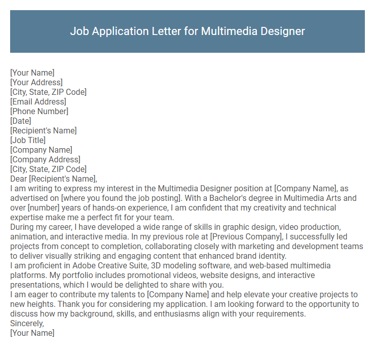 Job Application Letter for Multimedia Designer