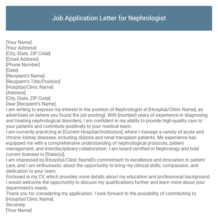 Job Application Letter for Nephrologist