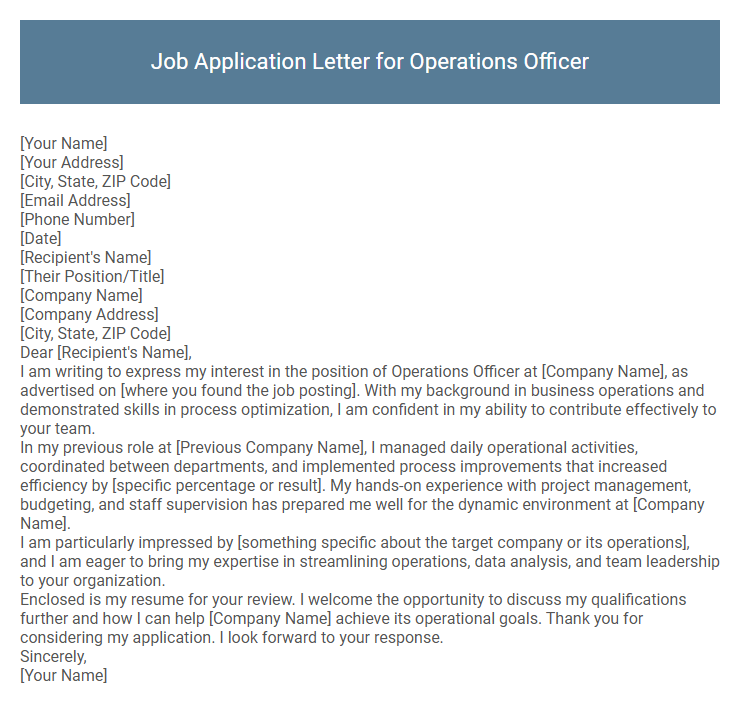 Job Application Letter for Operations Officer