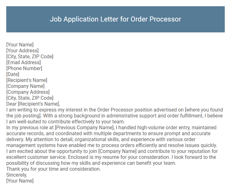 Job Application Letter for Order Processor