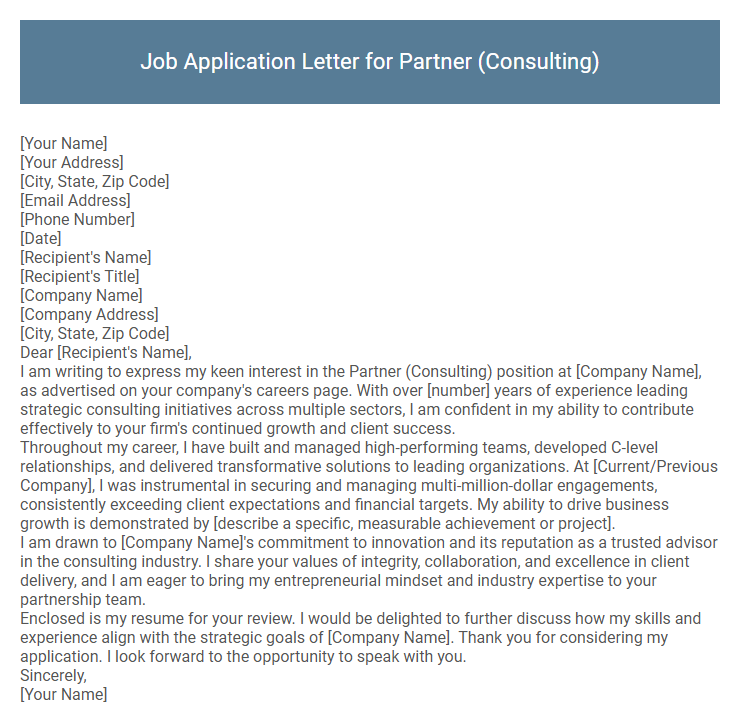Job Application Letter for Partner (Consulting)