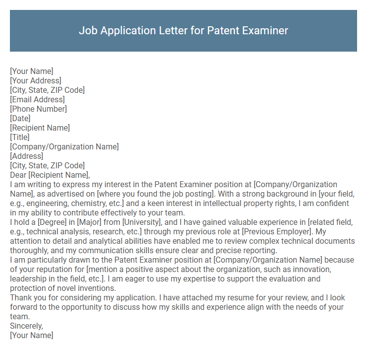 Job Application Letter for Patent Examiner