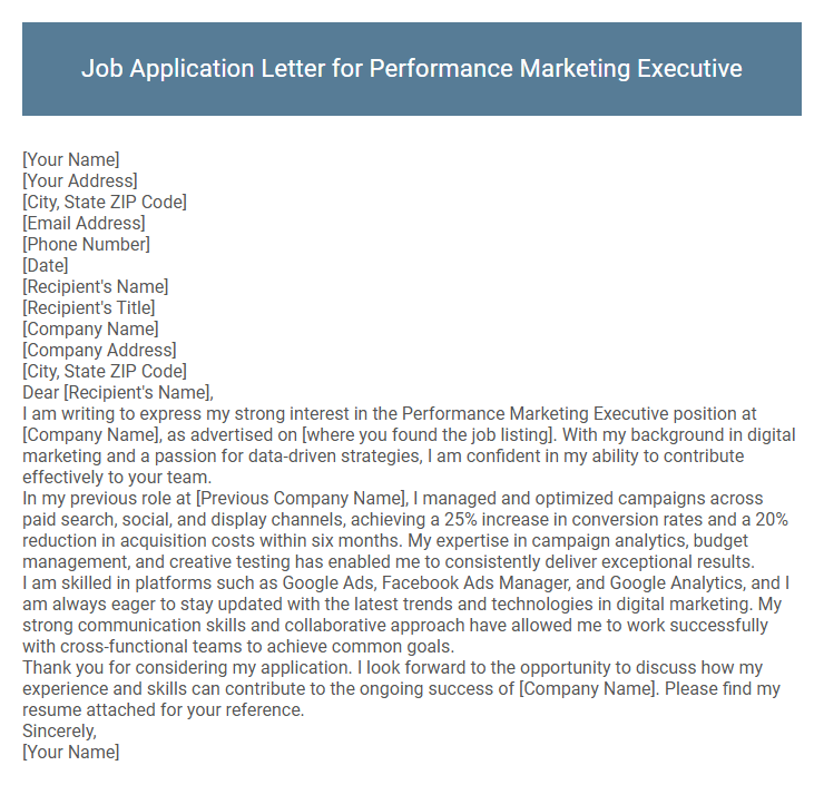 Job Application Letter for Performance Marketing Executive