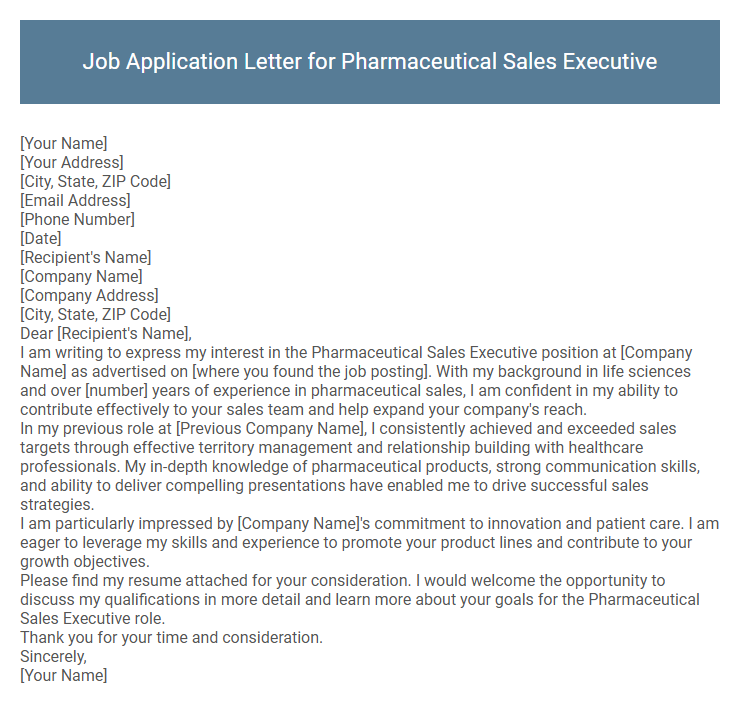Job Application Letter for Pharmaceutical Sales Executive