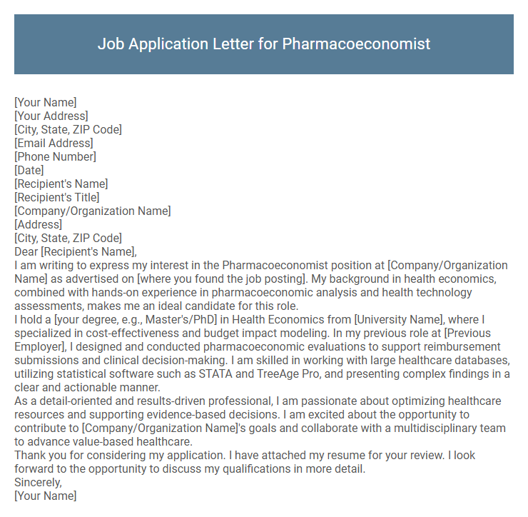 Job Application Letter for Pharmacoeconomist