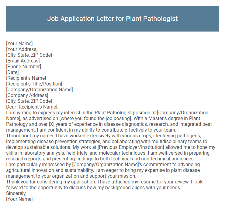 Job Application Letter for Plant Pathologist