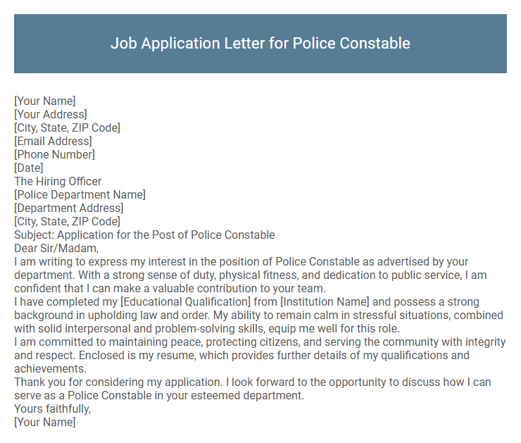 Job Application Letter for Police Constable