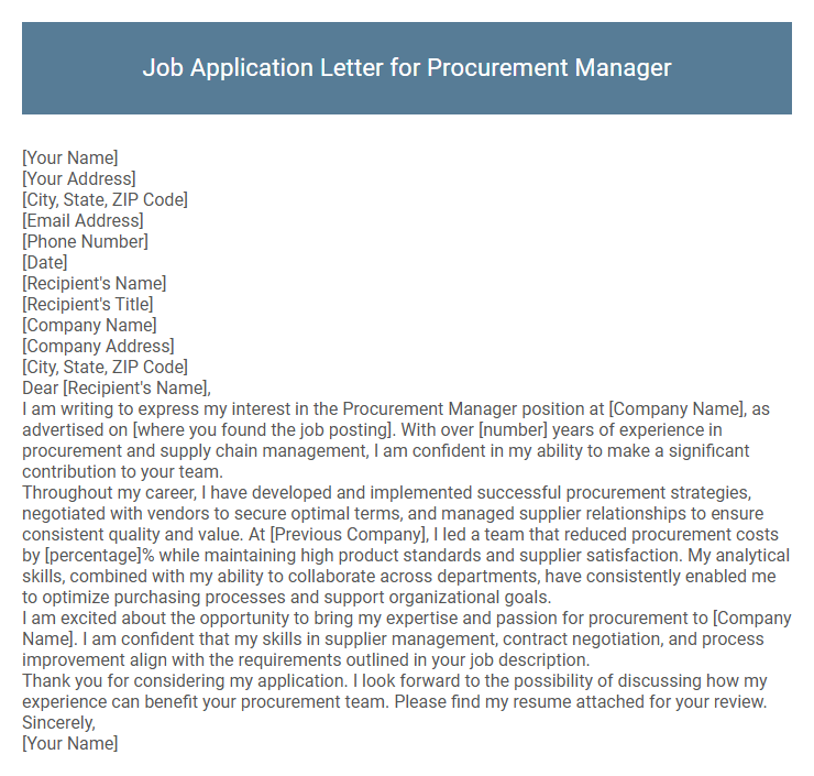 Job Application Letter for Procurement Manager