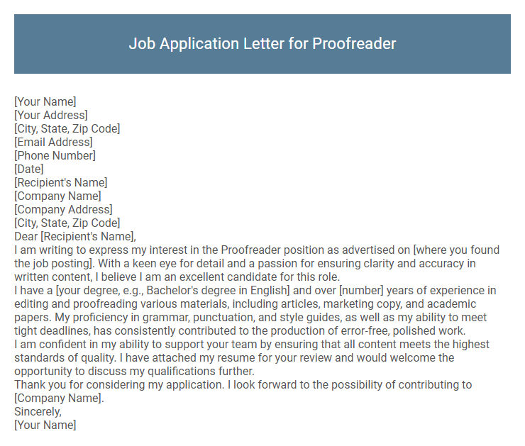 Job Application Letter for Proofreader