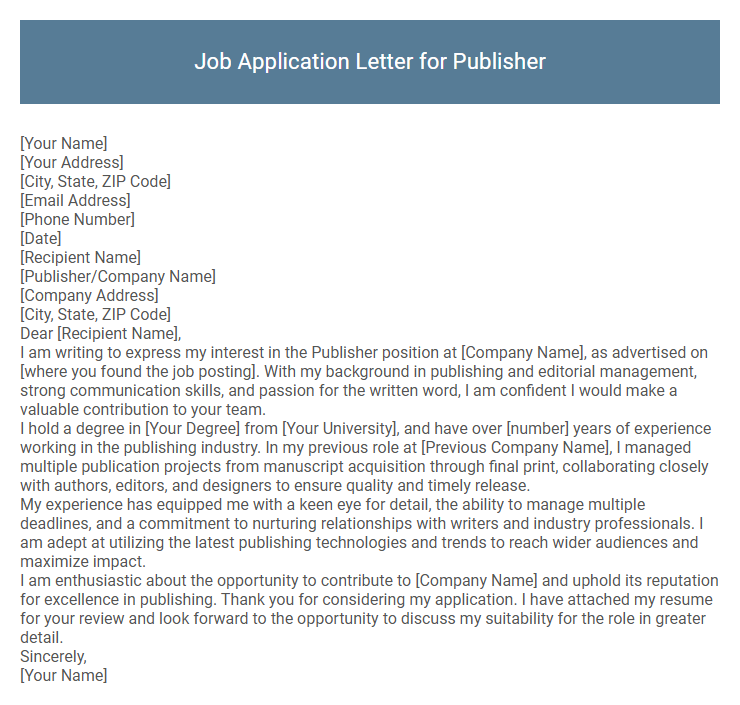 Job Application Letter for Publisher
