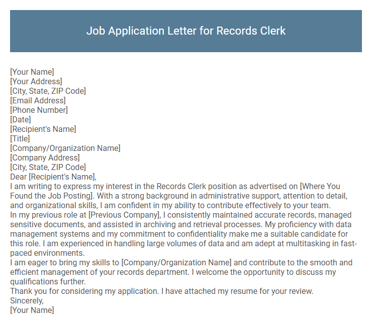 Job Application Letter for Records Clerk