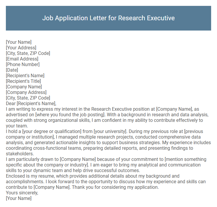 Job Application Letter for Research Executive