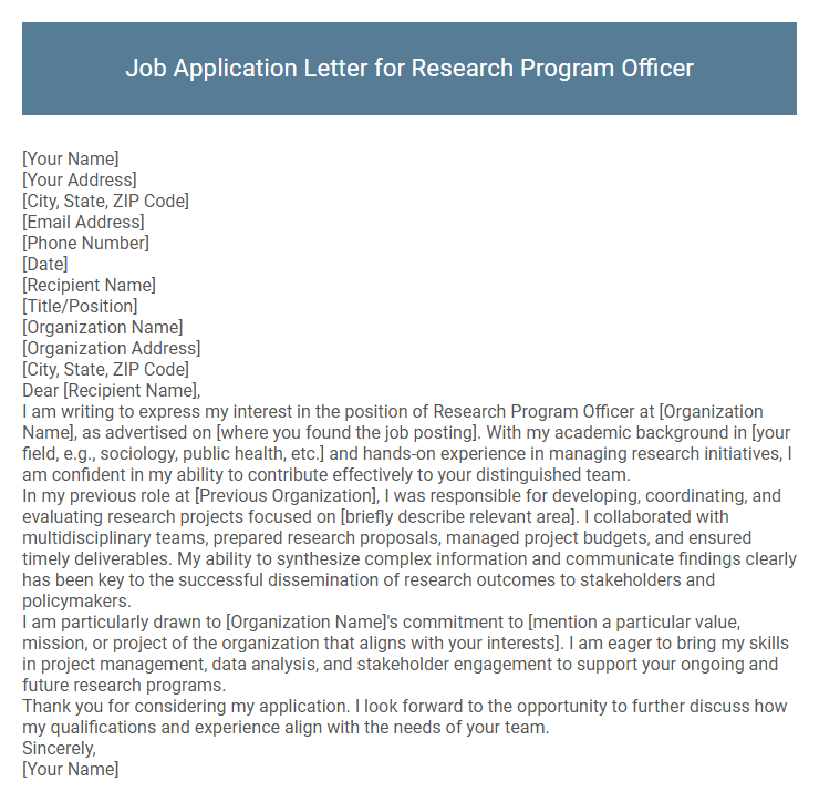 Job Application Letter for Research Program Officer