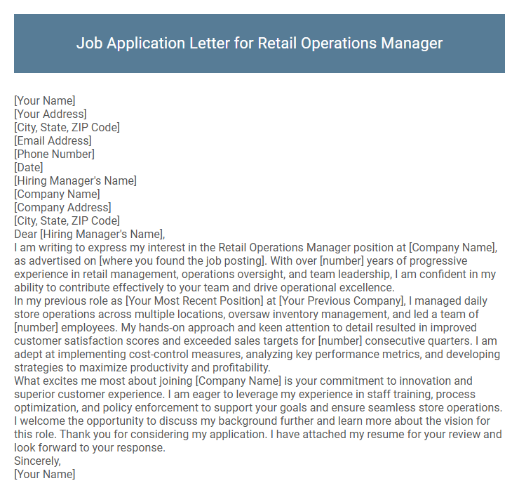 Job Application Letter for Retail Operations Manager