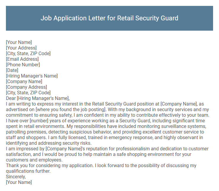 Job Application Letter for Retail Security Guard