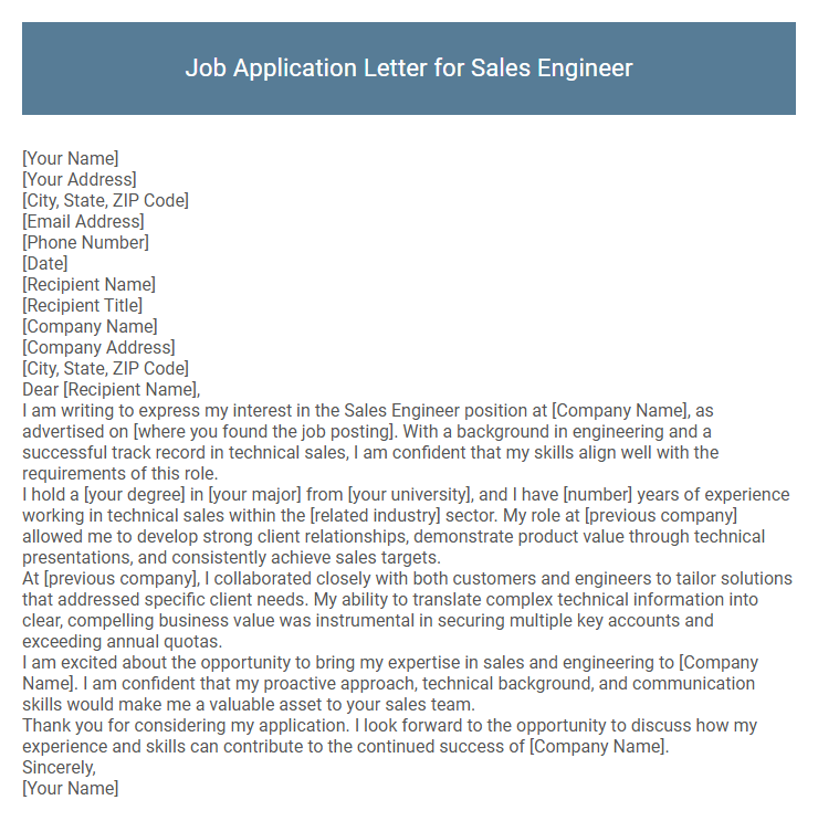 Job Application Letter for Sales Engineer