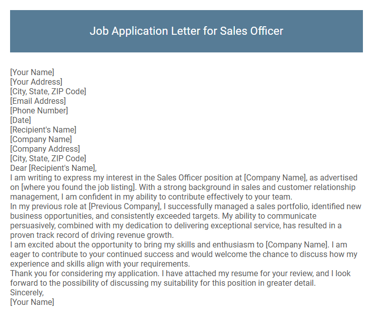Job Application Letter for Sales Officer