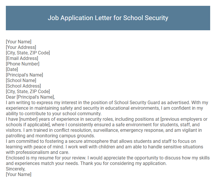 Job Application Letter for School Security
