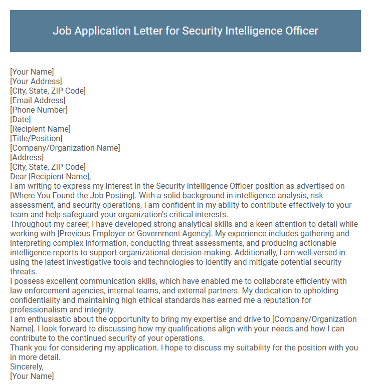 Job Application Letter for Security Intelligence Officer