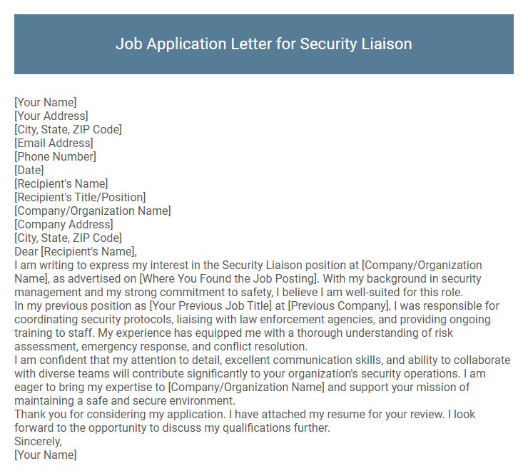 Job Application Letter for Security Liaison