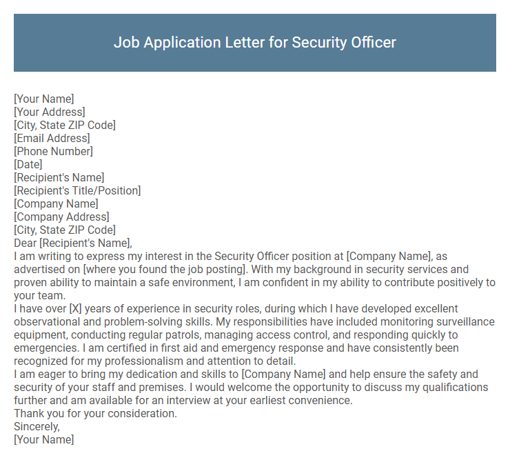Job Application Letter for Security Officer