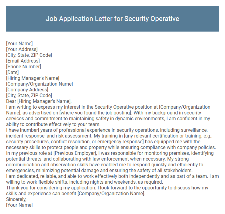 Job Application Letter for Security Operative