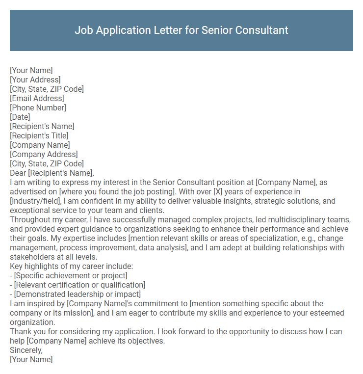 Job Application Letter for Senior Consultant