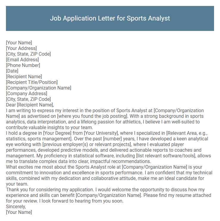 Job Application Letter for Sports Analyst