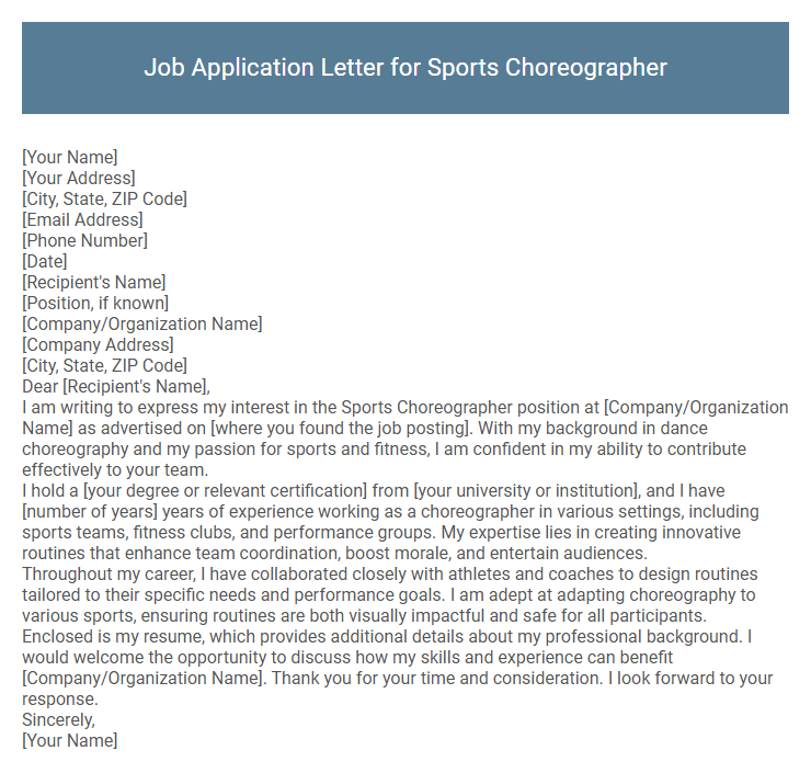Job Application Letter for Sports Choreographer