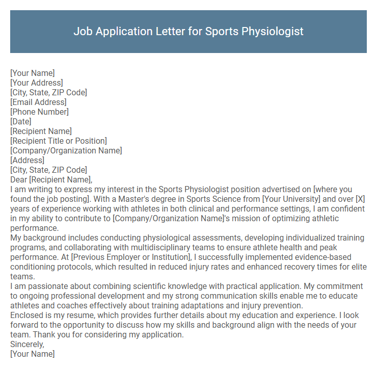 Job Application Letter for Sports Physiologist