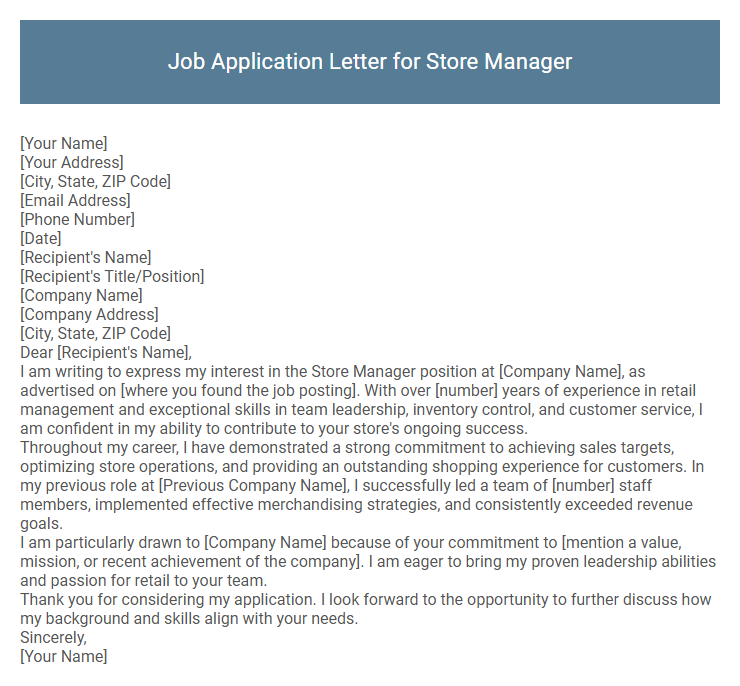 Job Application Letter for Store Manager