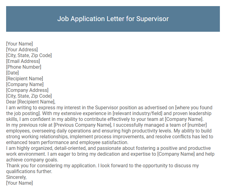 Job Application Letter for Supervisor