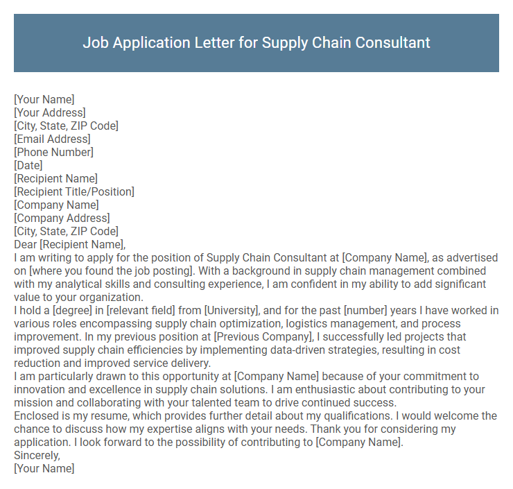 Job Application Letter for Supply Chain Consultant