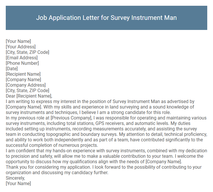 Job Application Letter for Survey Instrument Man