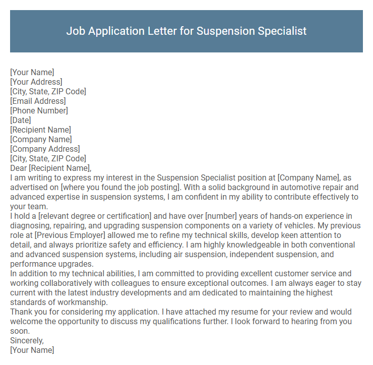 Job Application Letter for Suspension Specialist