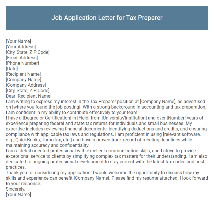 Job Application Letter for Tax Preparer