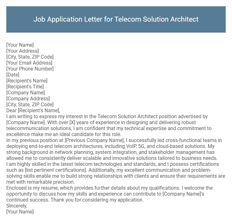 Job Application Letter for Telecom Solution Architect