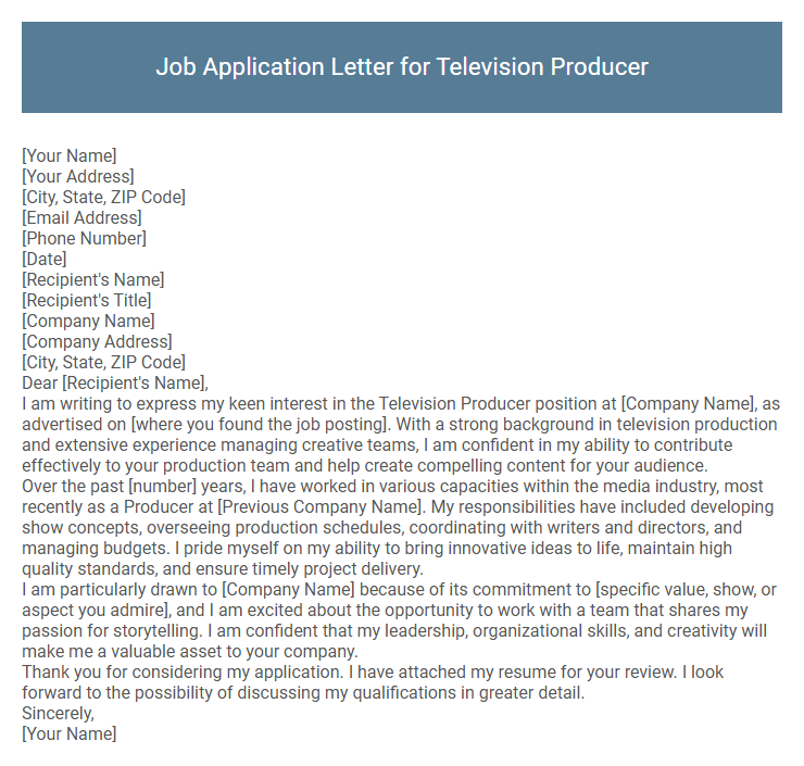Job Application Letter for Television Producer