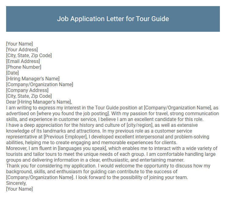 Job Application Letter for Tour Guide